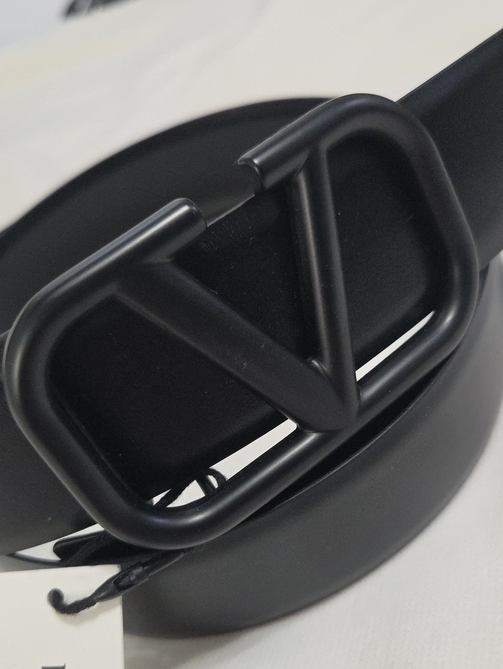 Valentino Black Leather Belt Satin Black V Buckle